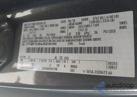 2018 Ford F-150 Xl from USA, damaged, VIN 1FTMF1CB4JKE30106